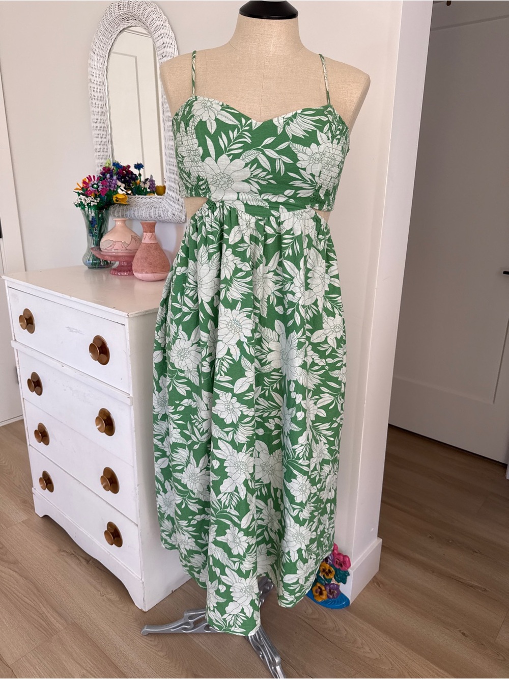 American Eagle Outfitters Green Floral Slip Dress